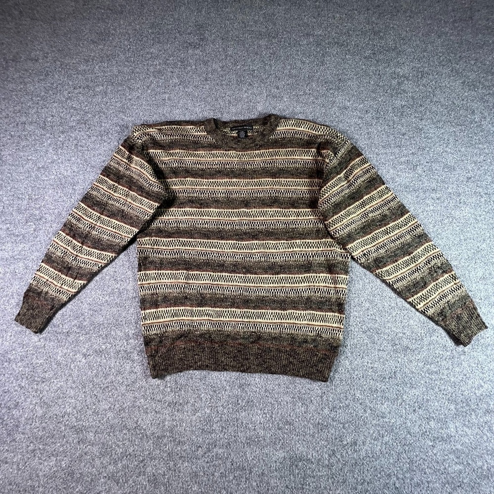 Vintage Geoffrey Beene Sweater Men Large Multicolor Striped Textured Knit Preppy